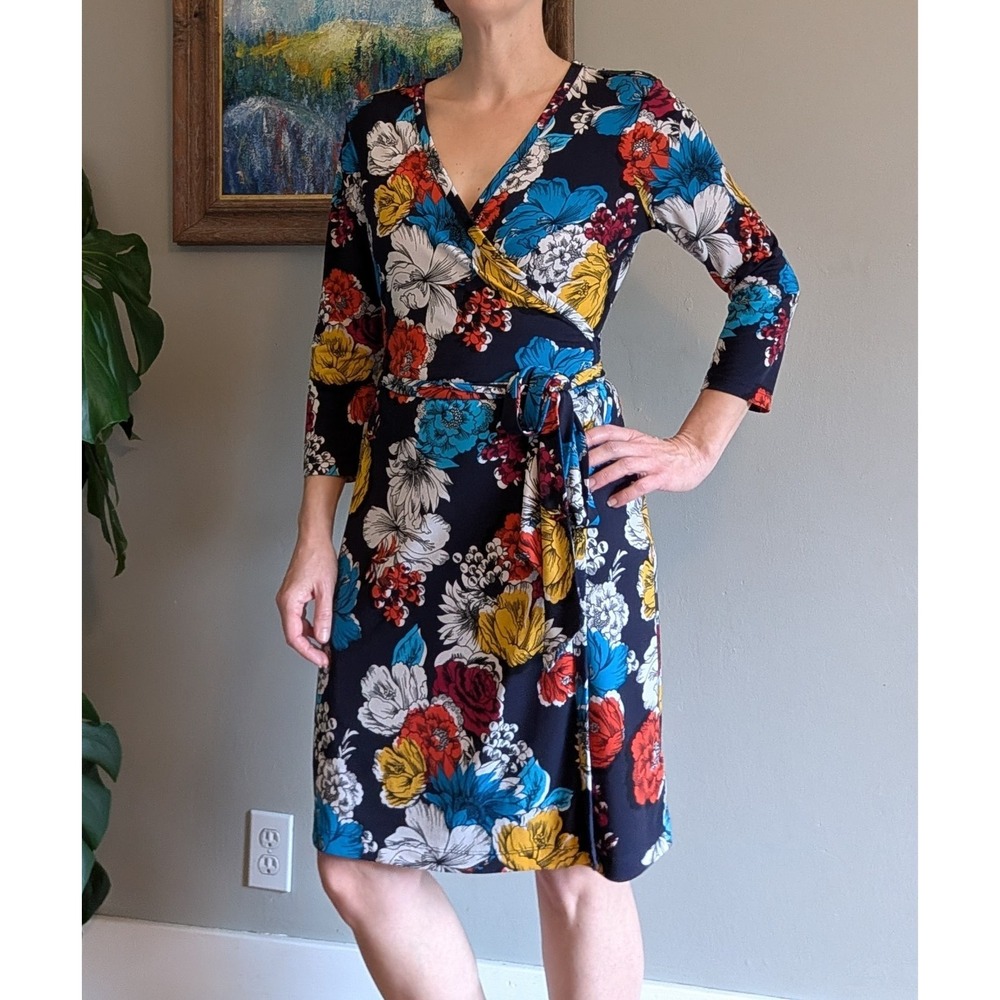 Banana Republic Floral Wrap Dress Stretch Sophisticated Whimsy Professional Mod